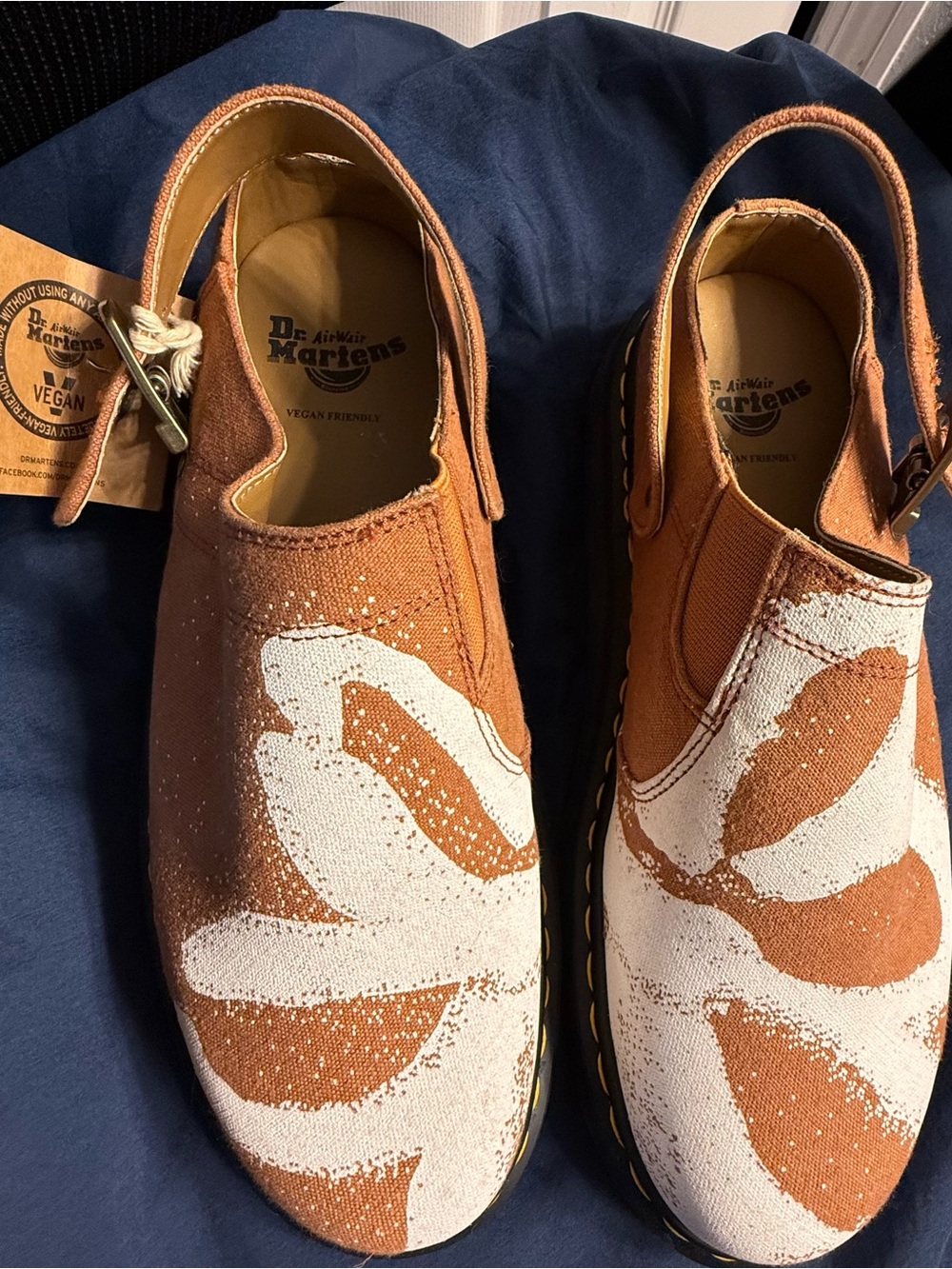 Dr. Martens Brown and White Canvas Clog Slip-Ons